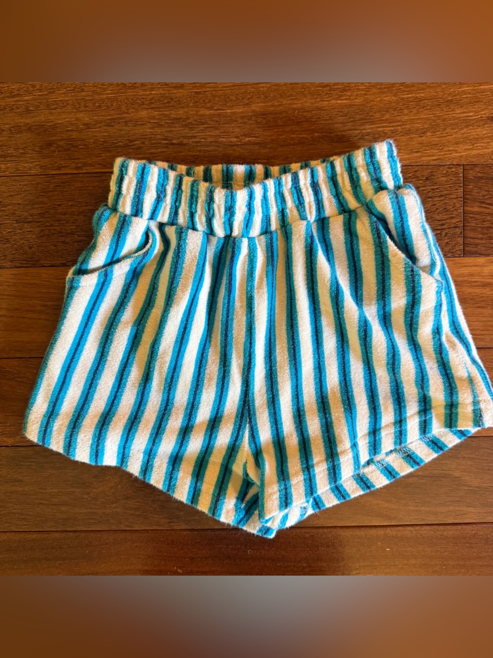 Lenn the Label Striped Terry Cloth Shorts in White and Teal Size 6